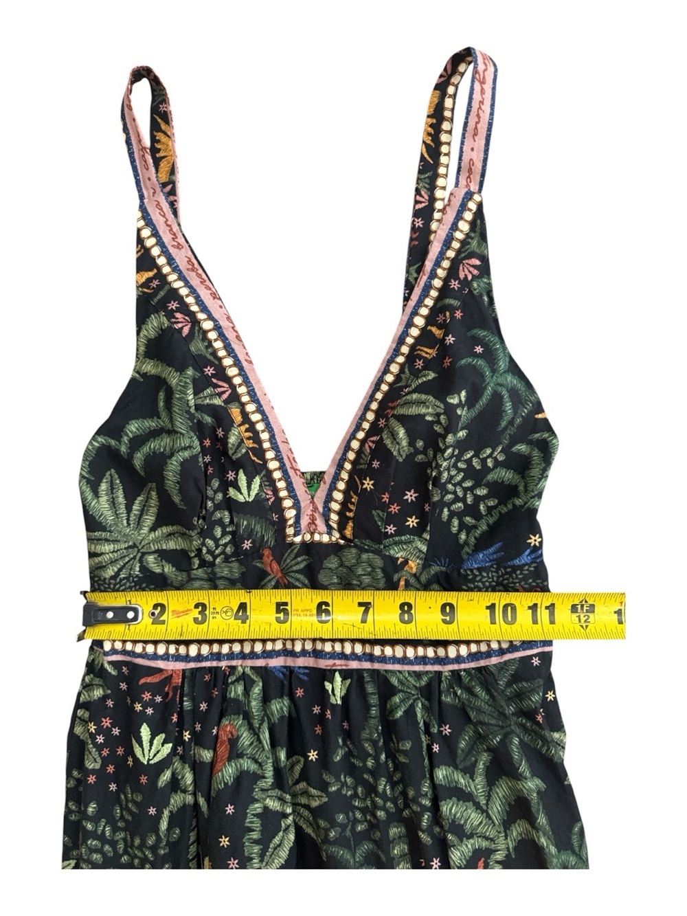 Farm Rio 100% Cotton V-Neck Tiered Tropical Print Maxi Floral Black Dress Sz S - Picture 15 of 15